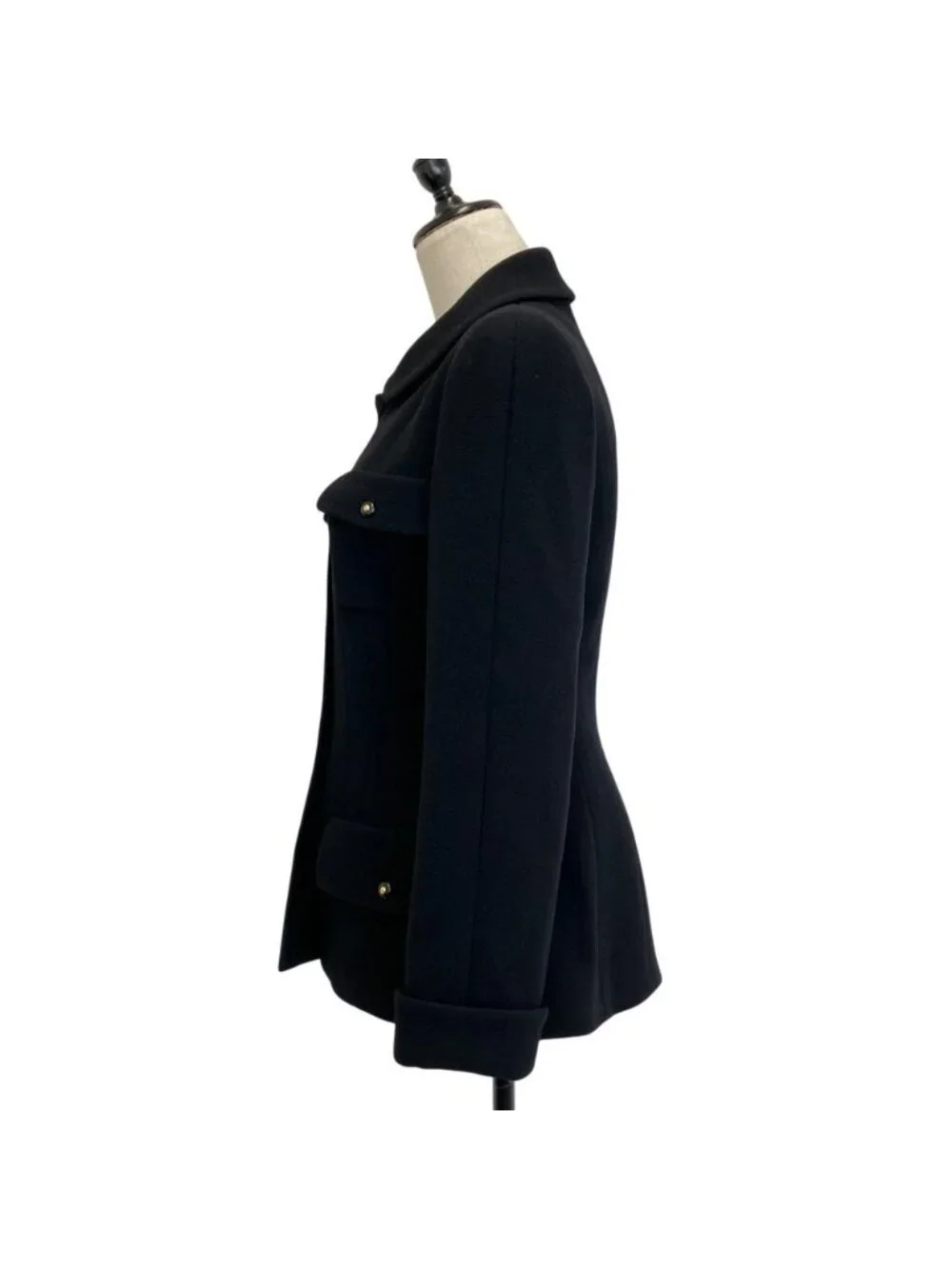 Chanel Vintage CC Logo Button Tweed Jacket Skirt Set 38 Black